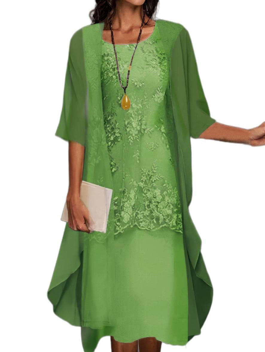Fashion Elegant Lace Chiffon Two-piece Set Dress