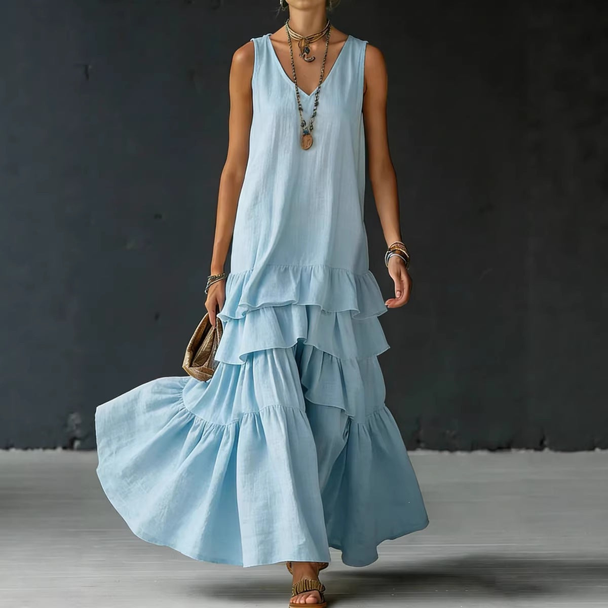 Women's Spring Solid Color Loose Large Sleeveless Dress