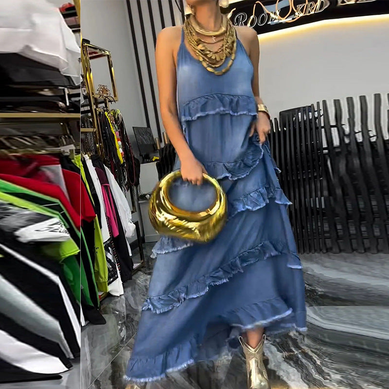 Women's Summer Solid Color Fashion Edging Stitching Dresses