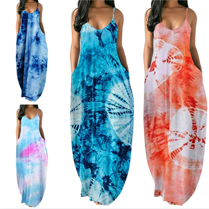 Durable Women's Printed Strap Loose Long Dress