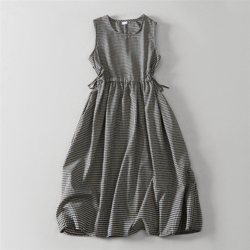 Cotton Linen Oversized Swing Loose Comfortable Breathable Plaid Dress