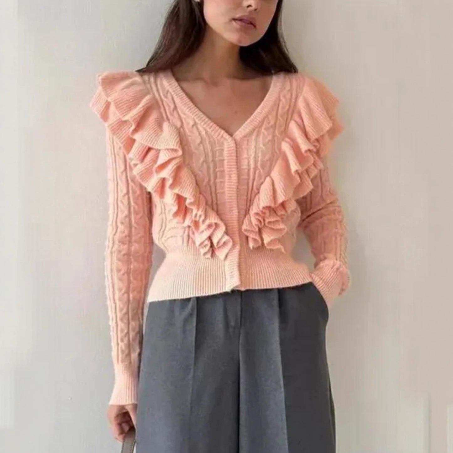 New Popular Women's Russian Knitted Ruffled Women's Sweater