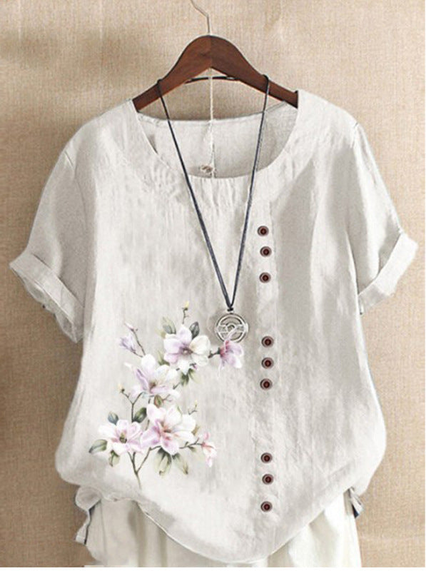 Women's Vintage Cotton Linen Printed Loose Casual Shorts