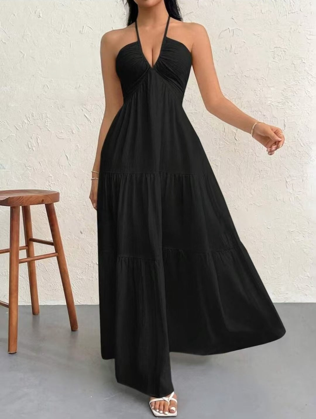 Women's V Shoulder Bohemian Style Belt Festival Dress