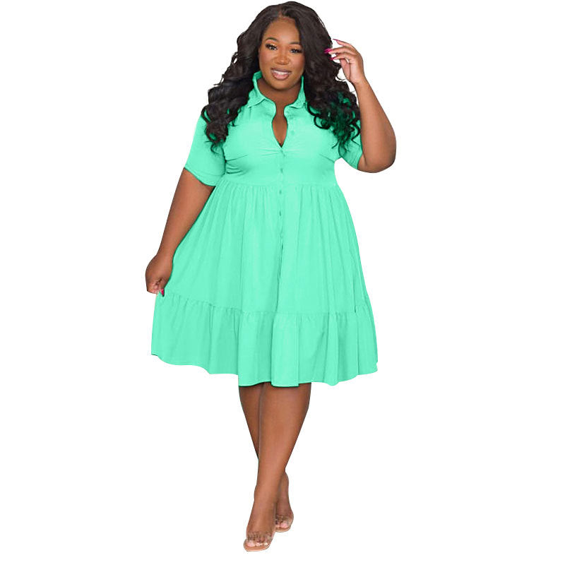 Women's Summer Solid Color Polo Collar Single-breasted Dresses