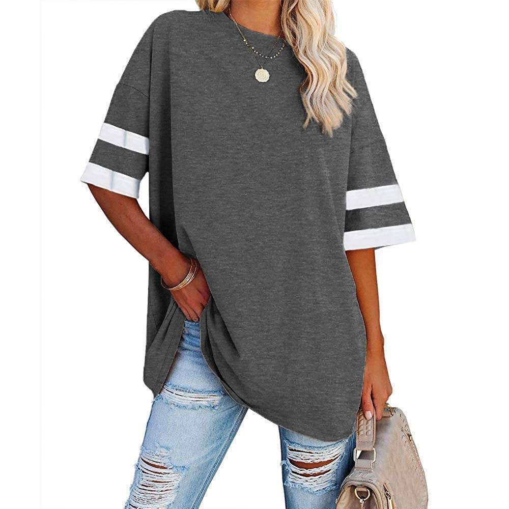 Women's Half Sleeve Round Neck Contrast Color Blouses
