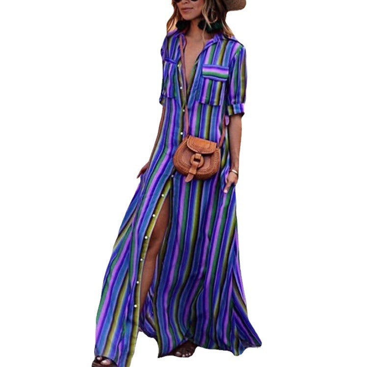 Women's Casual Striped High Waist Tied Dress