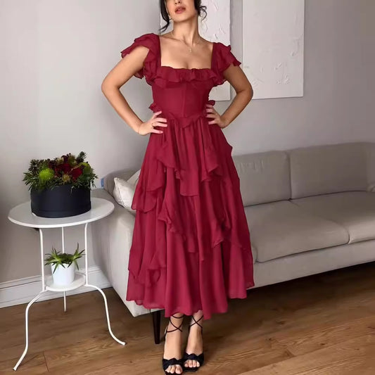 Dress Holiday Lace Backless Cake Ruffled Dresses