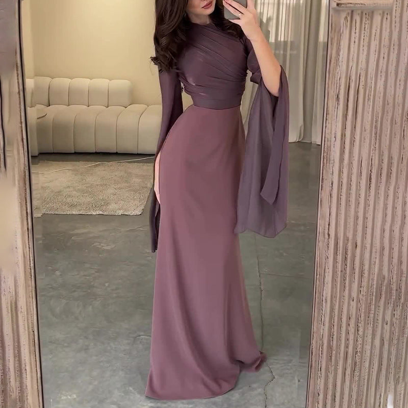 Solid Color Stitching Big Swing Sleeve Dresses