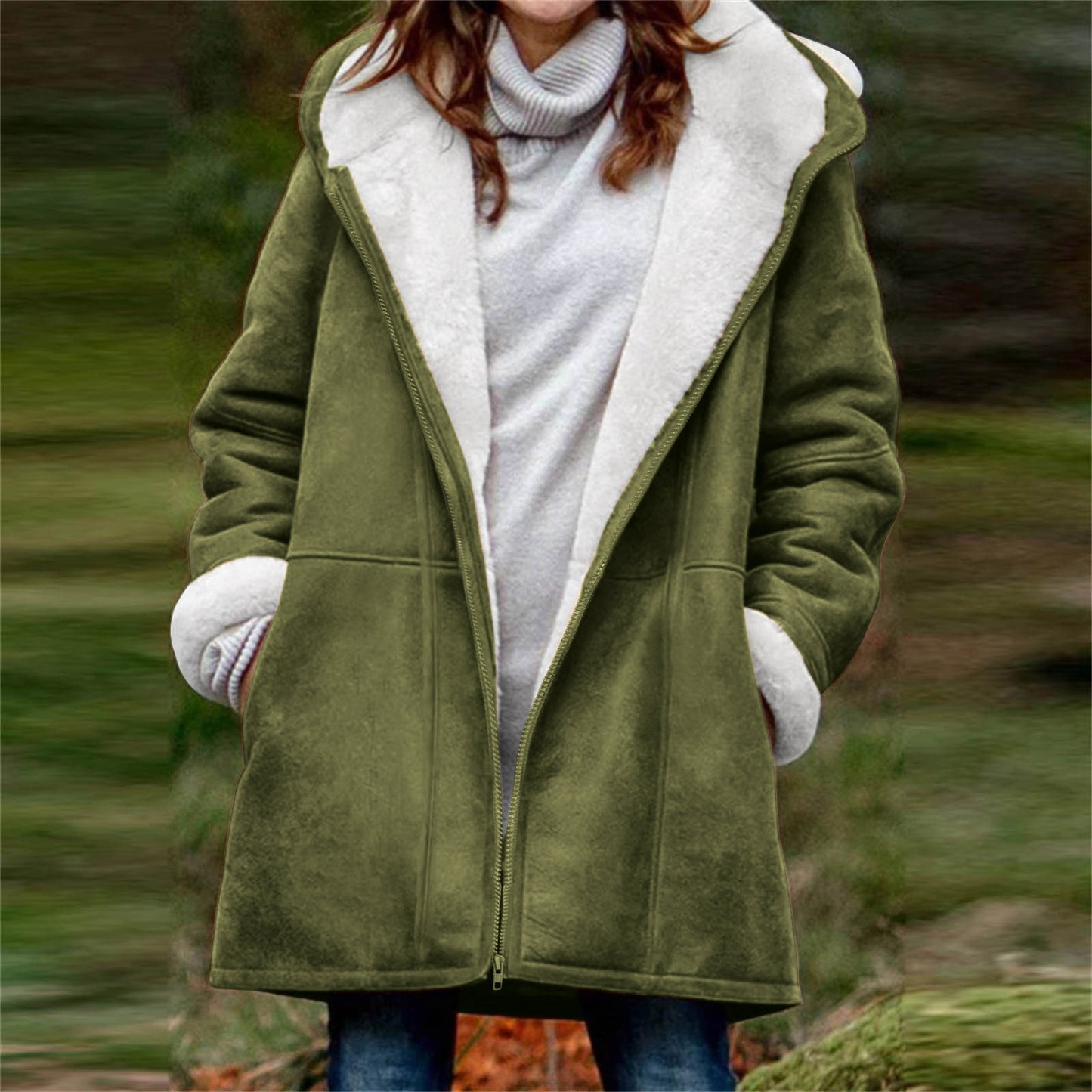 Women's Loose Veet Thickened Solid Color Mid-length Coats