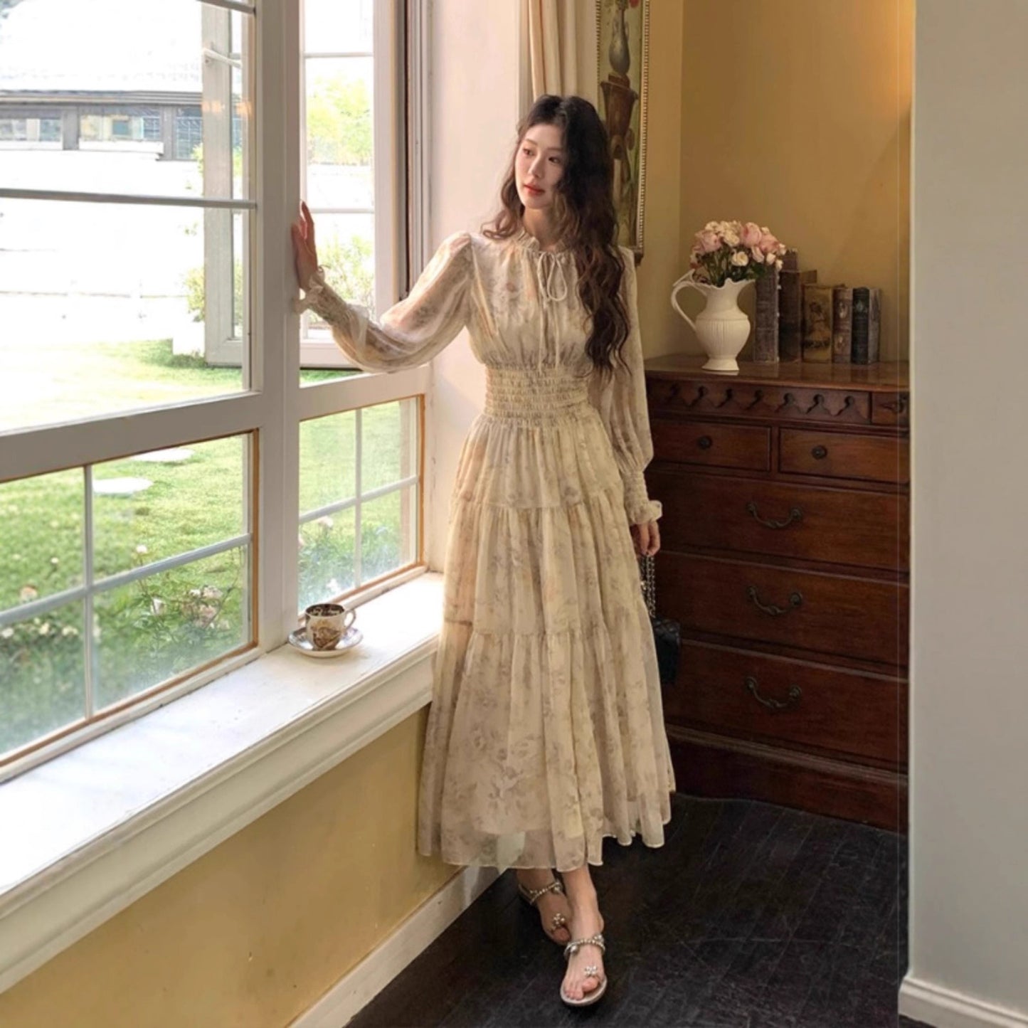 Women's Tea Break French Floral Mid-length Early Dresses