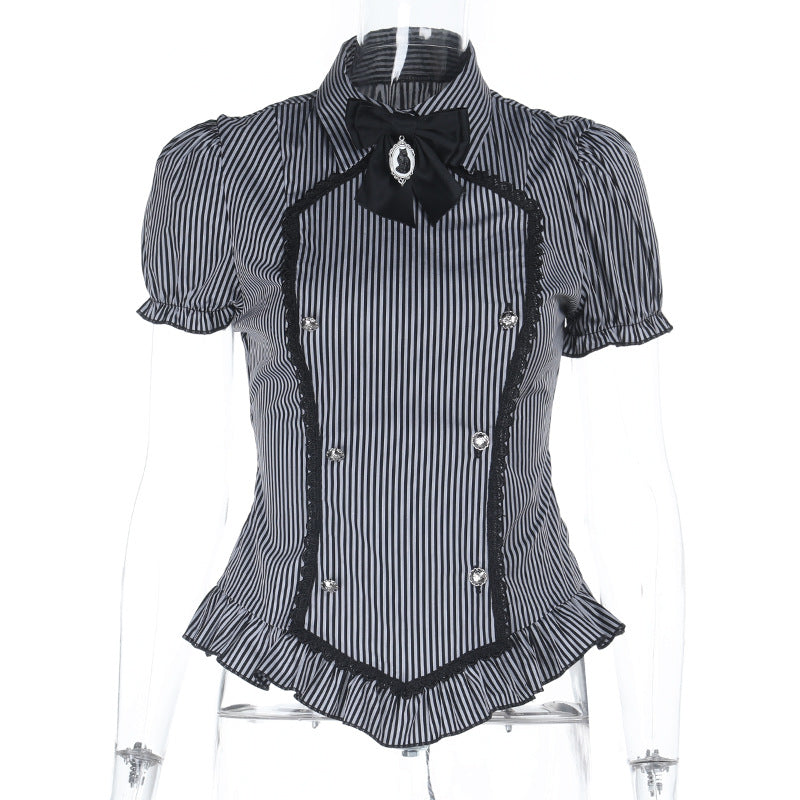 Dark Goth College Short-sleeved Shirt Sweet Blouses