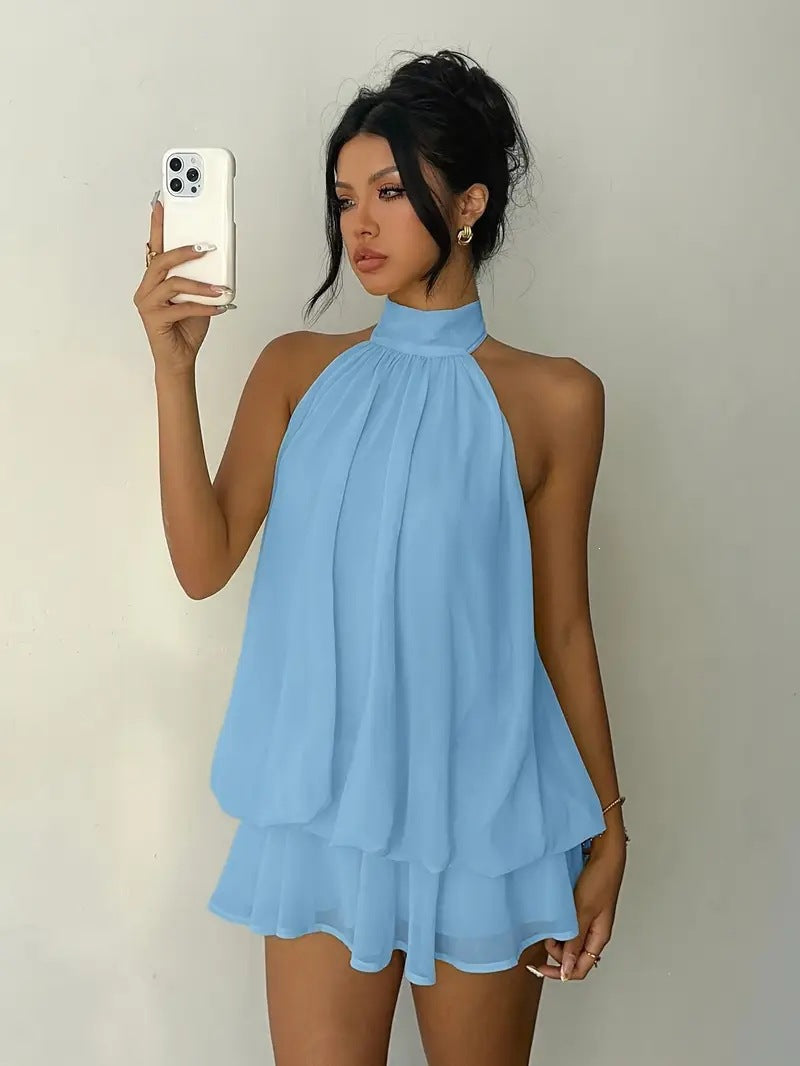 Women's Solid Color Vacation Sexy Backless Halter Dress