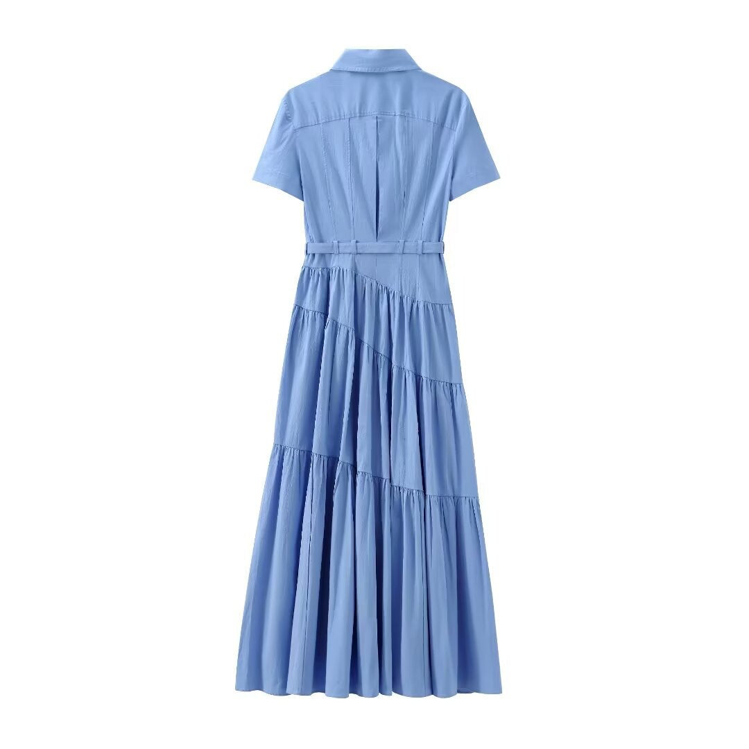 Spring With Belt Shirt Stitching Dress Dresses