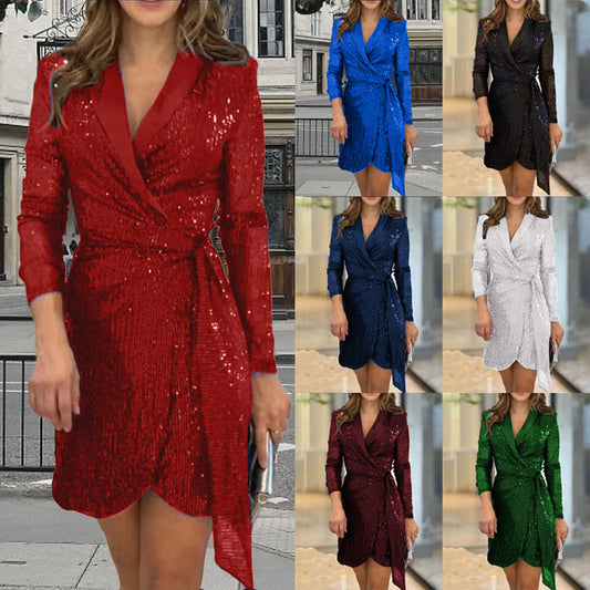 Women's Fashion Sexy Waist Trimming Sequined Collar Skirts