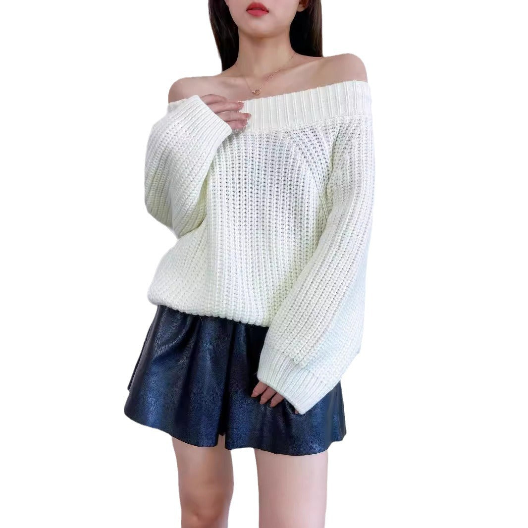 Women's Sexy Pullover Loose-fitting Thick Needle Lantern Sleeve Women's Sweater