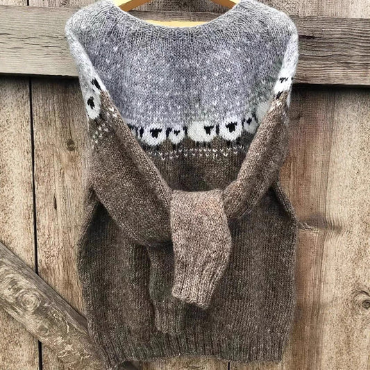 Women's Round Neck Multicolor Loose Fashion Pullover Sweater