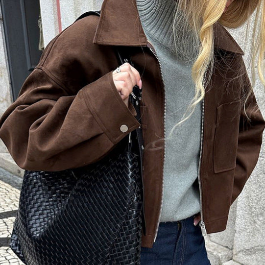 Women's Retro Trendy Loose-fitting Winter Brown Suede Jackets