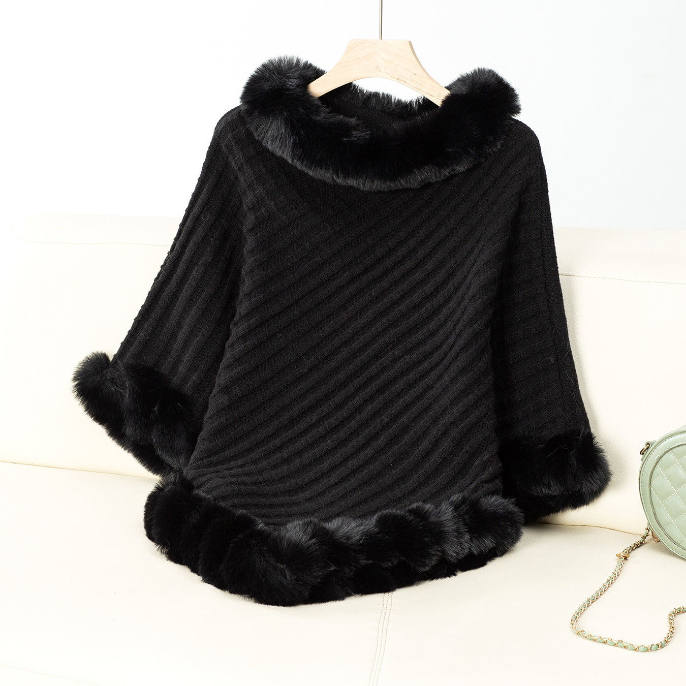 Women's Solid Color Fur Collar Pullover Thick Retro Plaid Women's Sweater