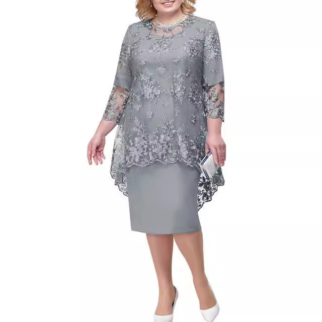 Women's Lace Embroidery Two-piece Set Temperament Commute Dresses