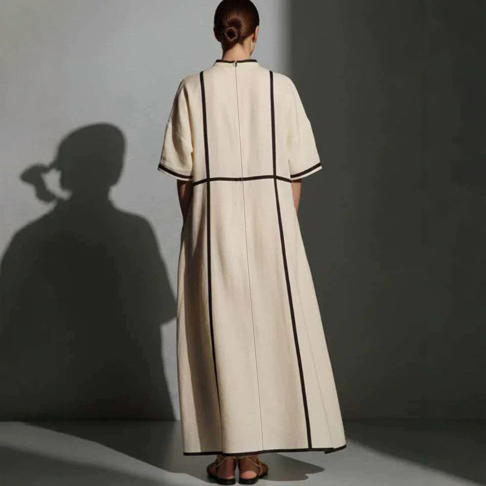 Women's Summer Round Neck Pocket Line Loose Dress