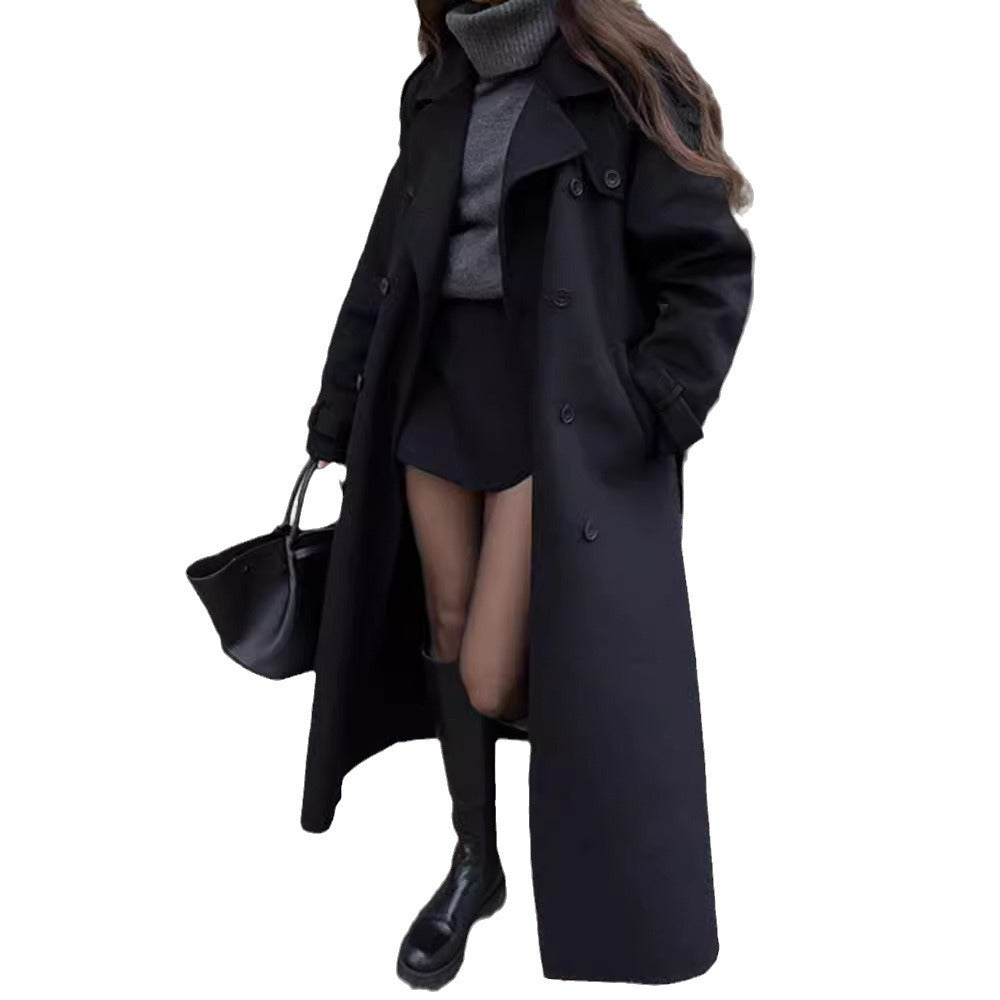 Women's Elegant Lapel Long Woolen Outerwear Coats