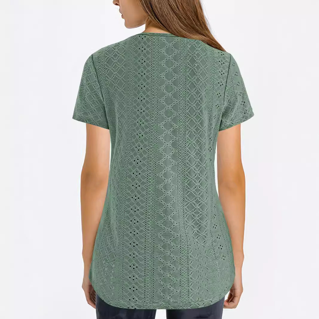 Women's Casual Loose Comfortable Round Neck Jacquard Blouses