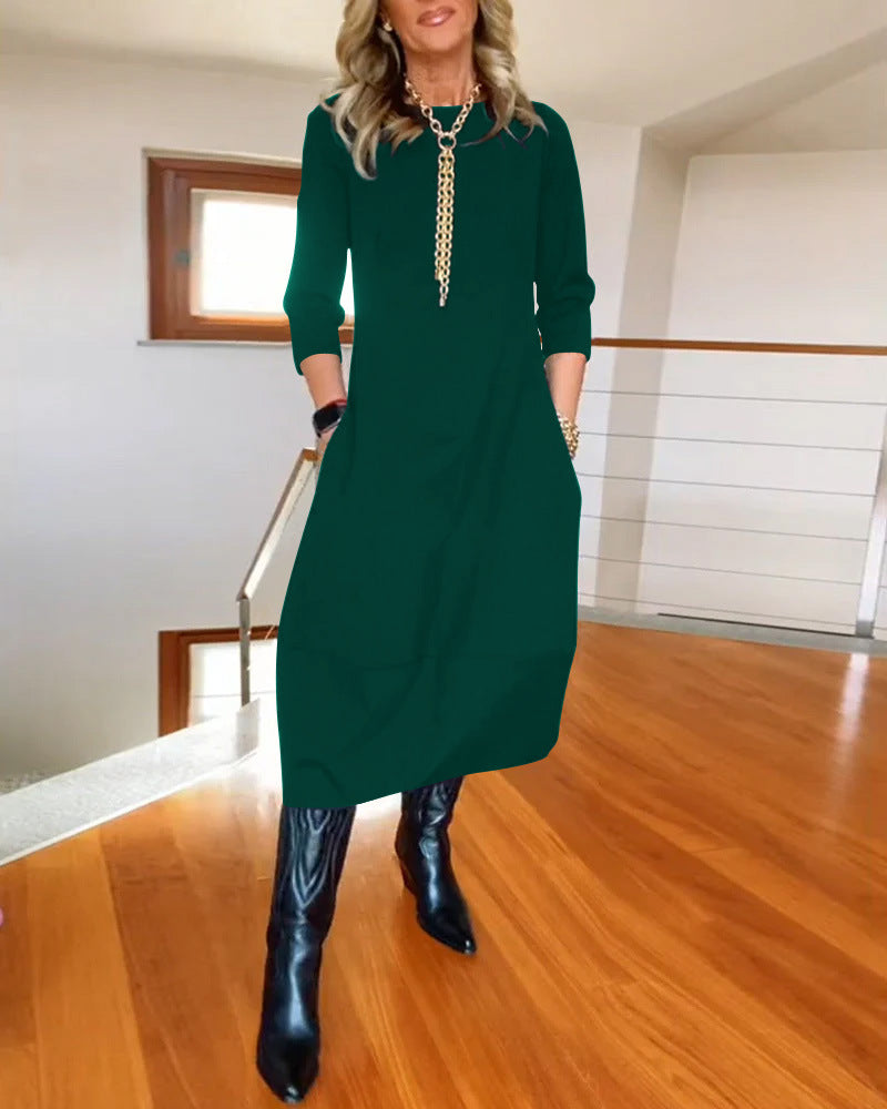Women's Solid Color Loose Long-sleeved Dress Dresses