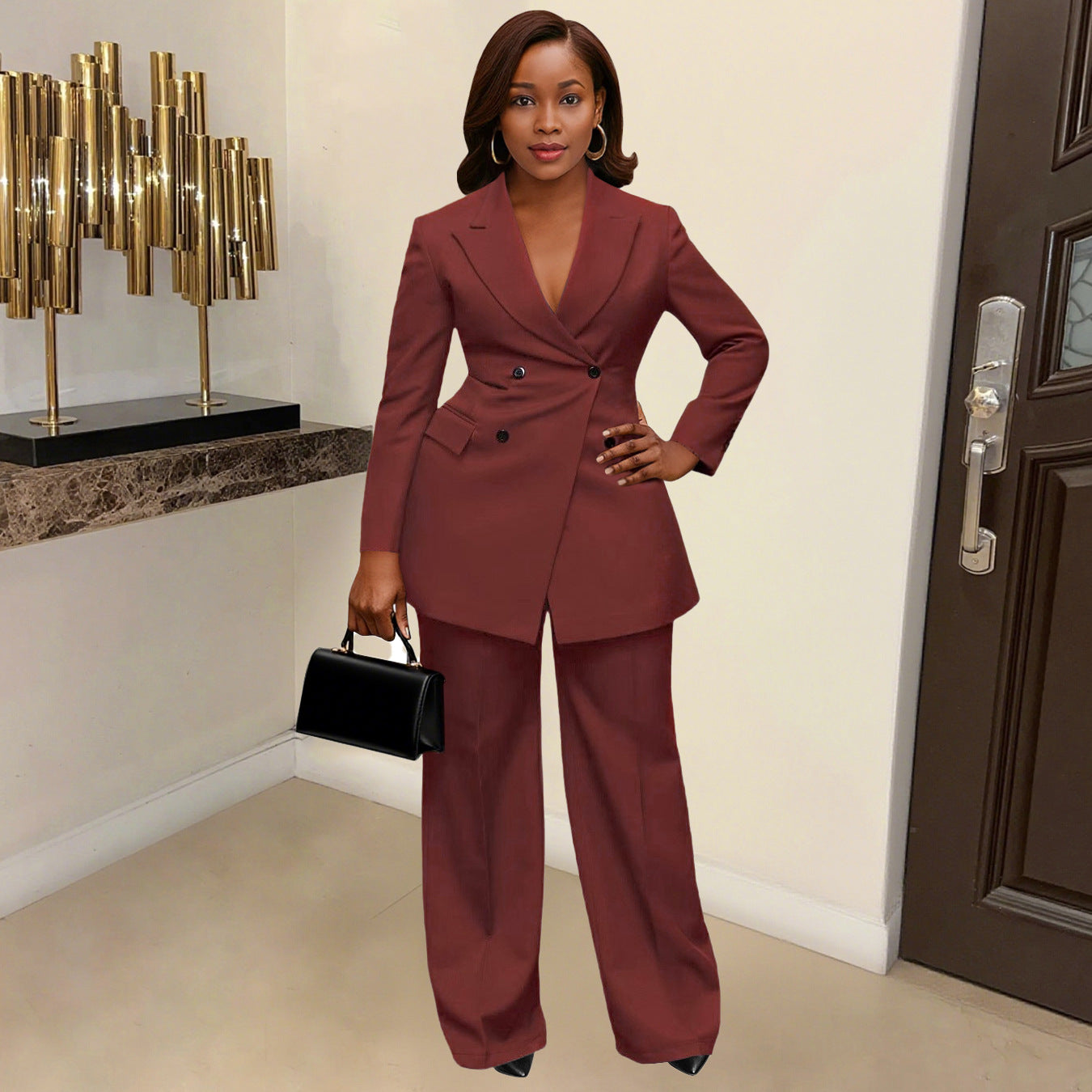 Elegant Commuter Fitted Waist Turn-down Collar Suits