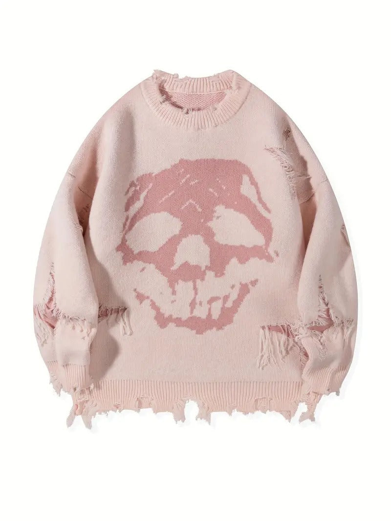 Skull Pattern Personality Street Ripped Pullover Sweaters
