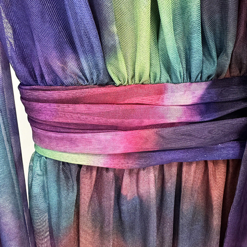 Floating Sleeve Colorful Printed Holiday Long Dress