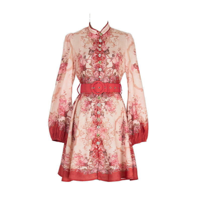 Design High Version Single-breasted Stand-up Collar Puff Sleeve Dresses