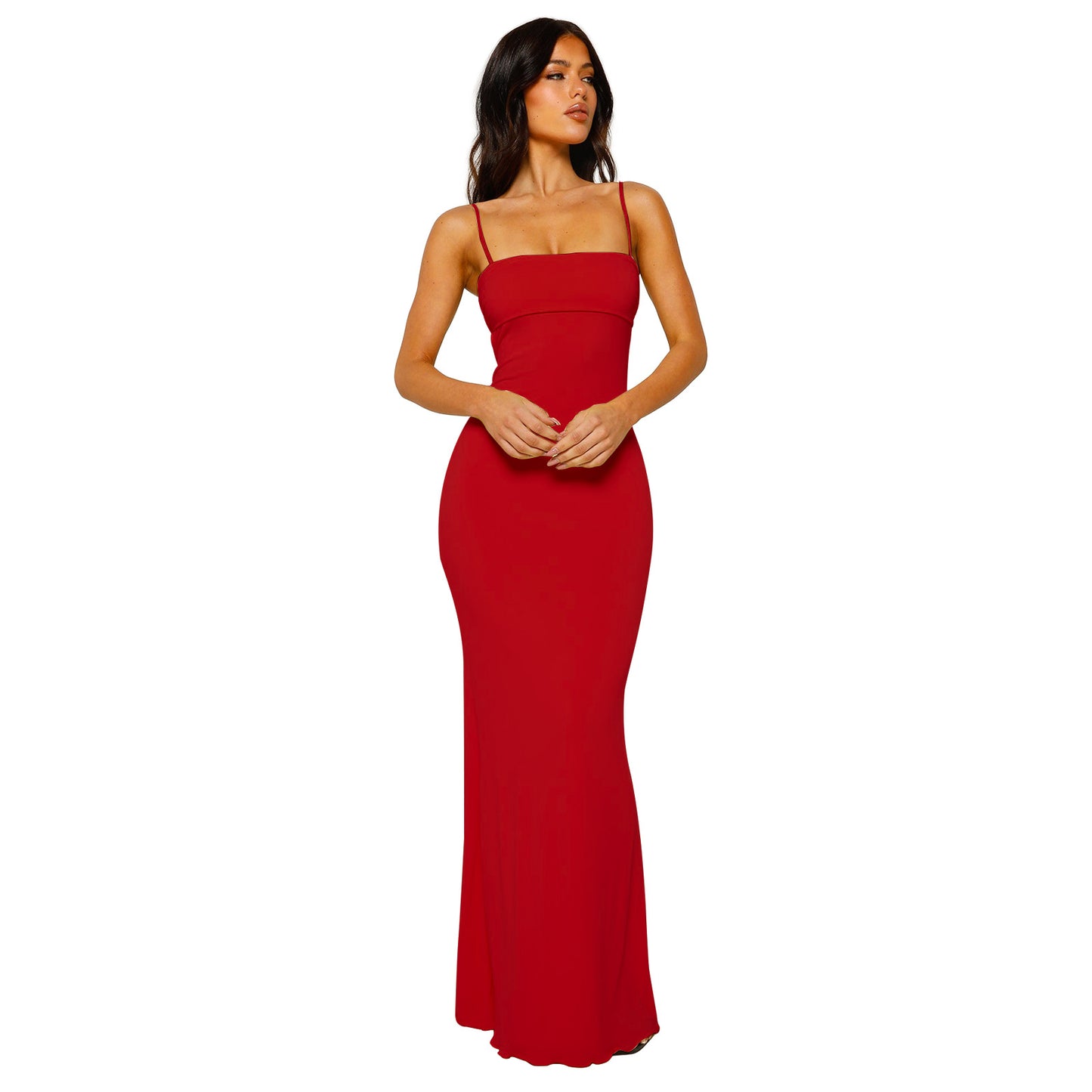 Women's Sexy Slim Fit Backless Strap Solid Color Dress