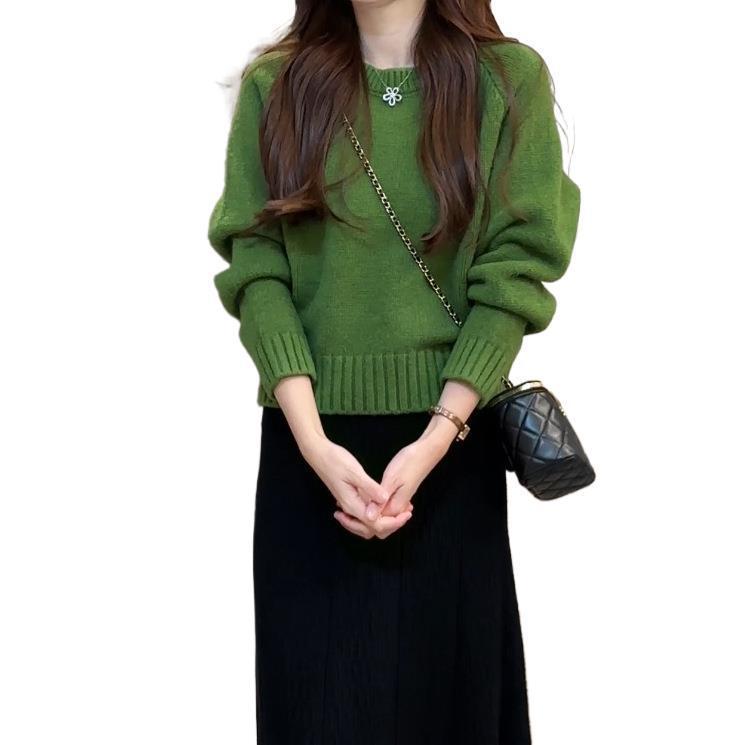 Women's Solid Color Loose Korean Casual Pullover Knitted Long Sweater