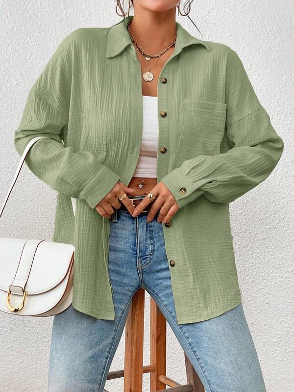 Women's Autumn Shirt Drop Shoulder Batwing Long Blouses