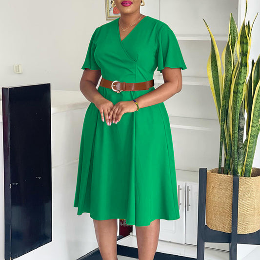 Women's Fashion Elegant Solid Color Flared Sleeves Dress