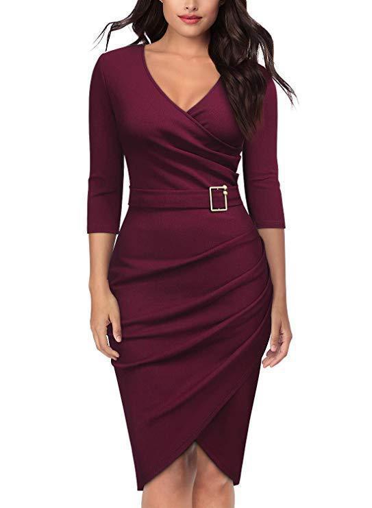 Women's Three-quarter Sleeve Party Dress Belt Dresses