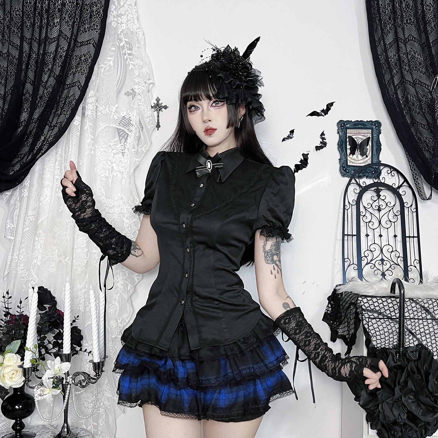 Women's Shirt Dark Style Summer Vintage Wear College Lace Blouses