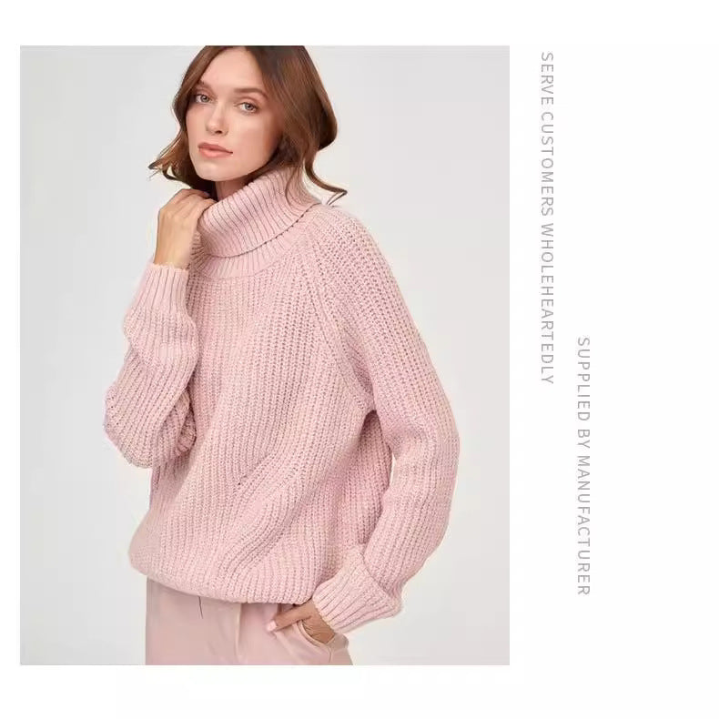 Women's Knitted Loose Thickened Solid Color Casual Sweaters