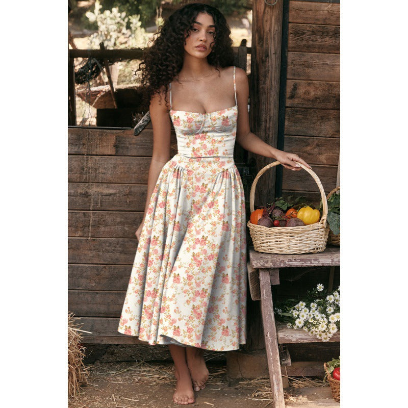 Women's Elegant Palace Style Sexy Low-cut Suspender Large Swing Dress