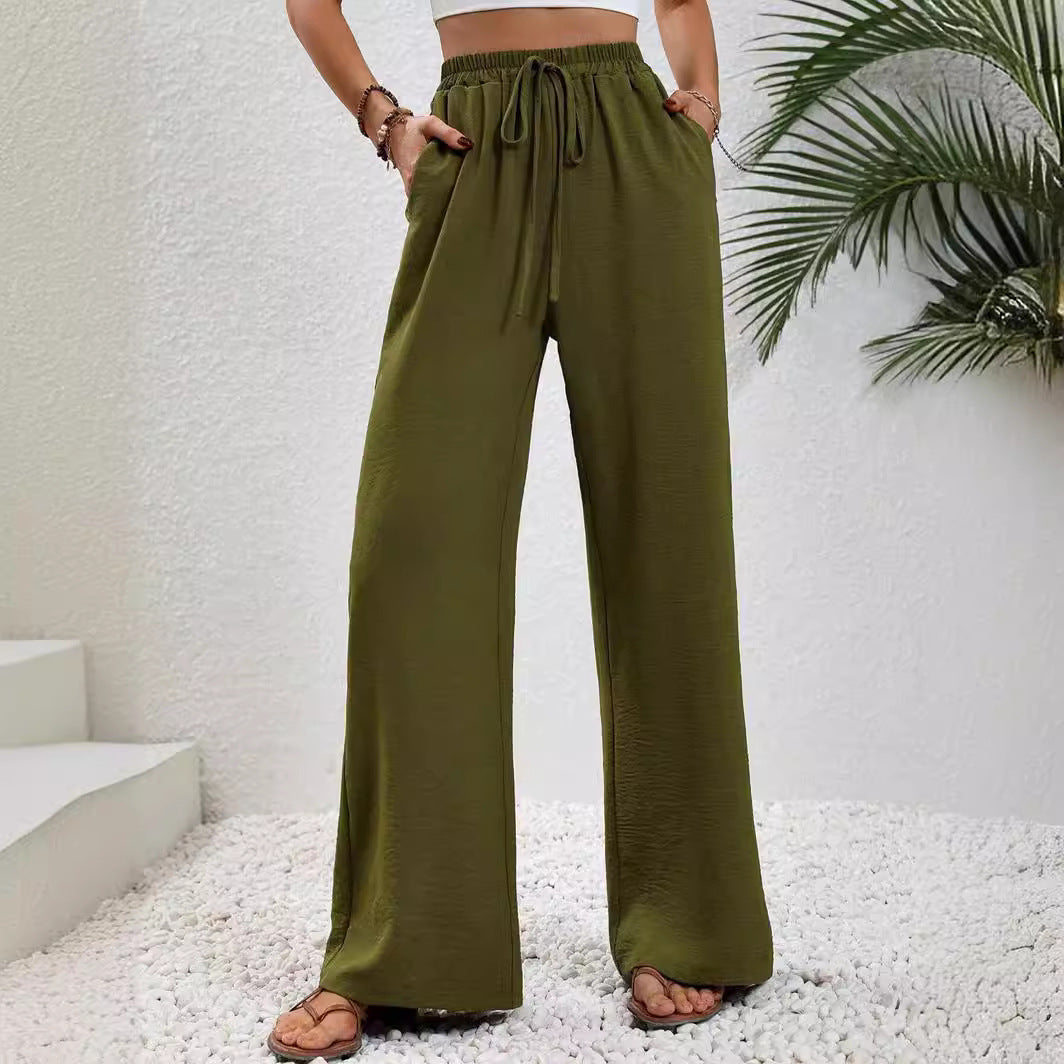 Women's Solid Color Mop Wide Leg Casual Pants