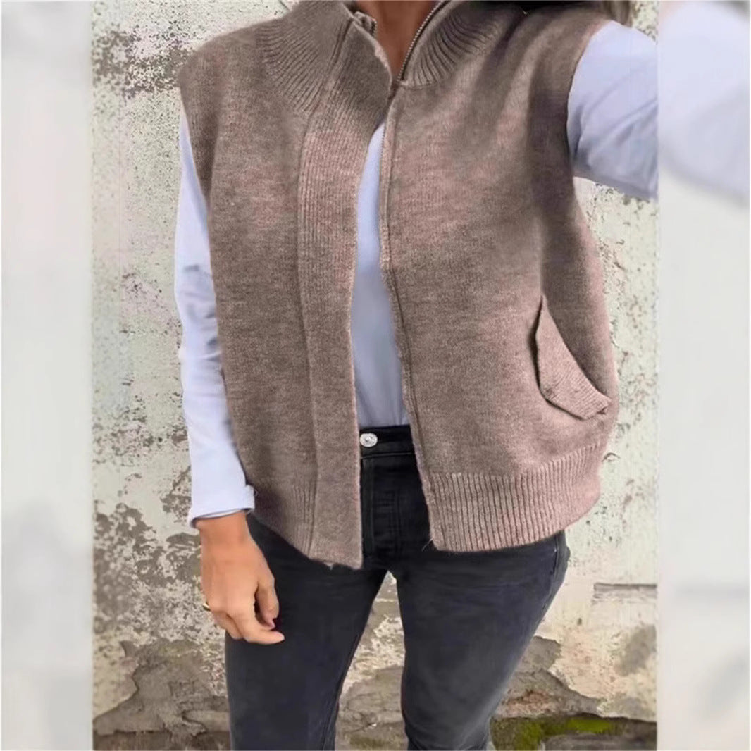 Women's Stand Collar Zipper Winter Loose Casual Vests