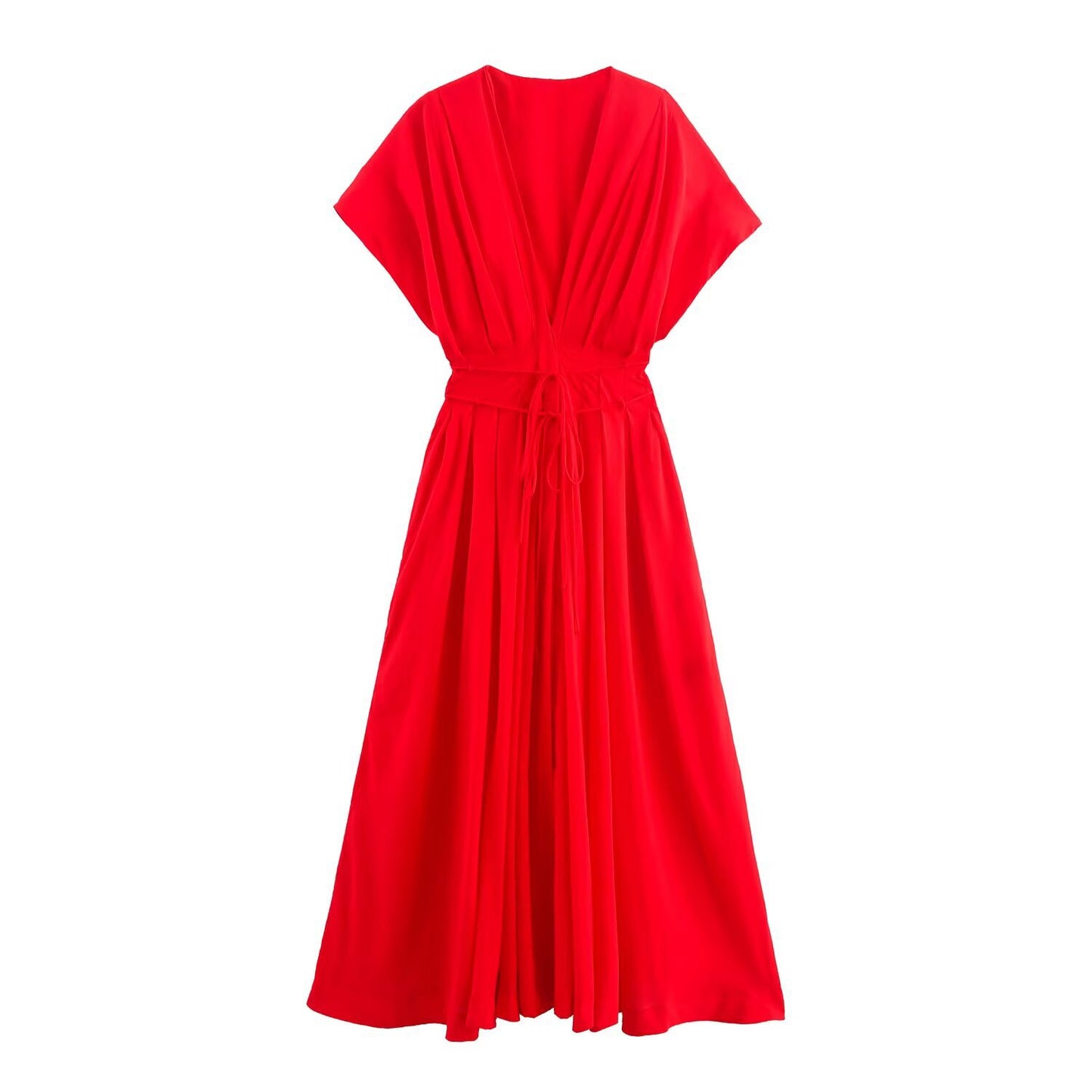 Women's Elegant Pleated Short-sleeved Midi Dress Dresses