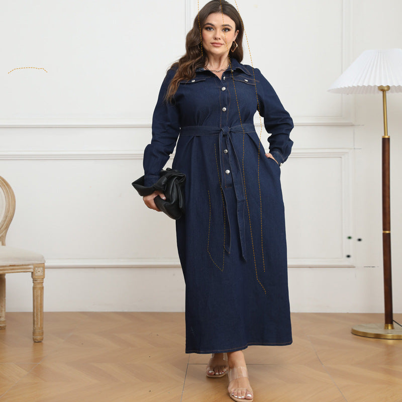 Women's Winter With Collar Washed Denim Dress Dresses