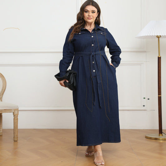 Women's Winter With Collar Washed Denim Dress Dresses