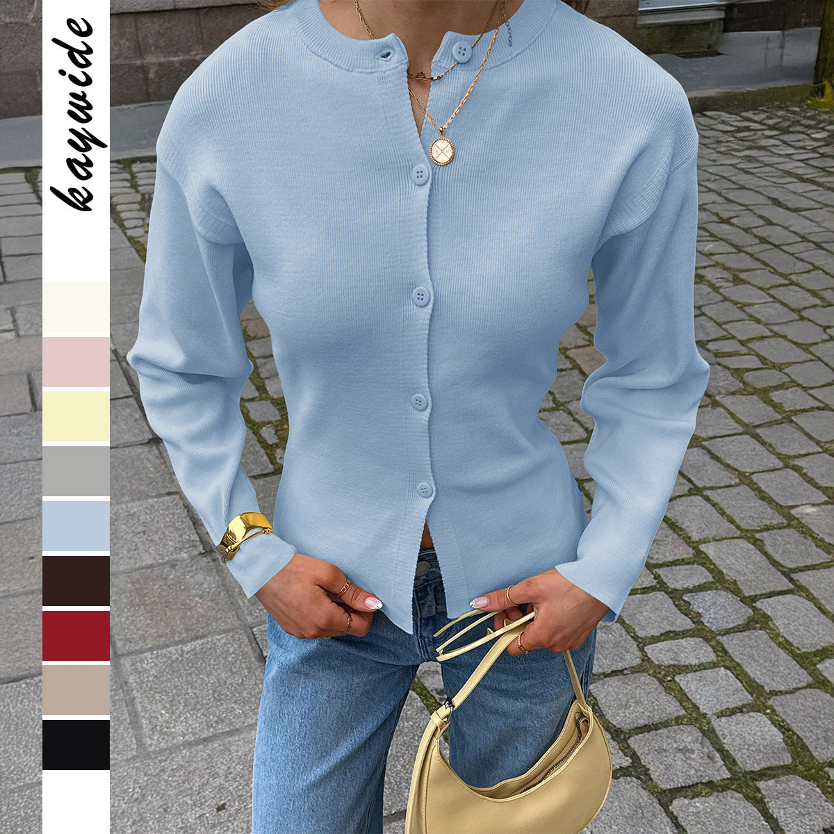 Women's Casual Solid Color Long Sleeve Button Sweater