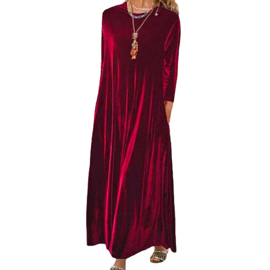 Gold Veet Slimming Temperament Crew Neck Dresses