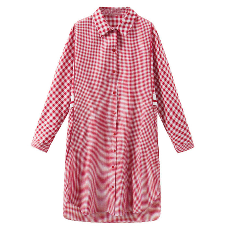 Women's Fashion Loose Leisure Slimming Plaid Lapel Long Sleeve Dress