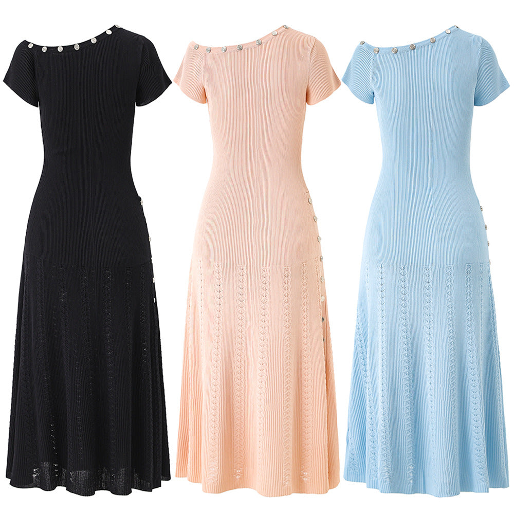 Button Knitted Dignified Sense Of Design Irregular Sleeve Fashion Dresses