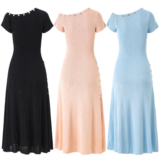 Button Knitted Dignified Sense Of Design Irregular Sleeve Fashion Dresses